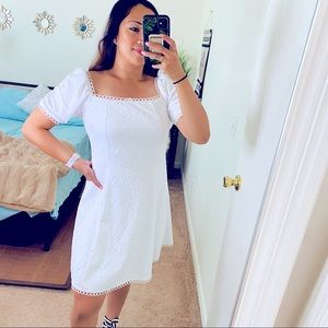 Callia white jacquard lace puff sleeve dress